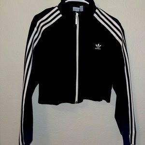 Black Cropped Adidas Track Zip-Up